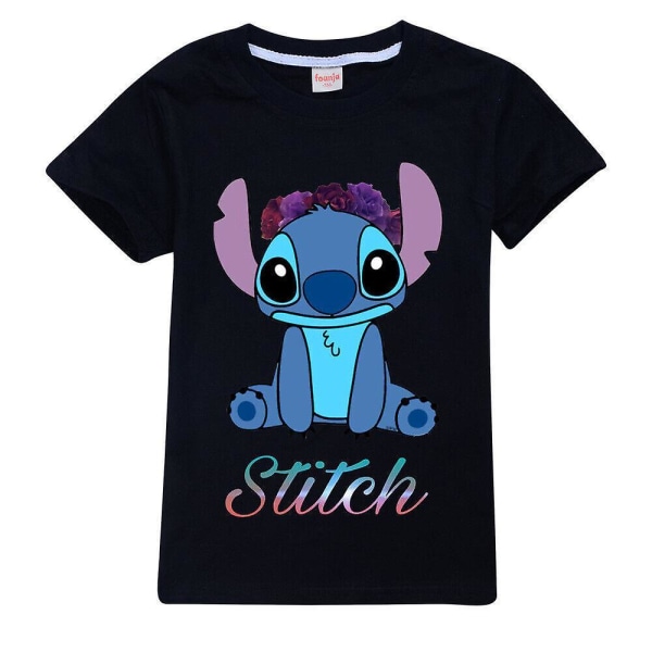 Disney Lilo & Stitch Pojkar Flickor Söta T-shirts T-shirts Tröjor Rund hals Kortärmade sommartröjor Ungdomar 7-14 år Black 13-14Years