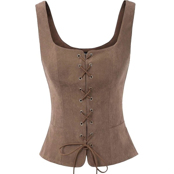 Dame Pirat Renessanse Vest Cosplay Kostyme Bonde Livstykke Coffee 3X-Large