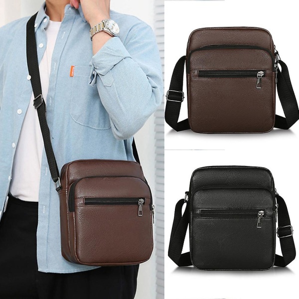 Herr PU Läder Messenger Bag Lätt Crossbody Axelväskor Casual Square Sling Pack För Resor Arbete Kontor Brown