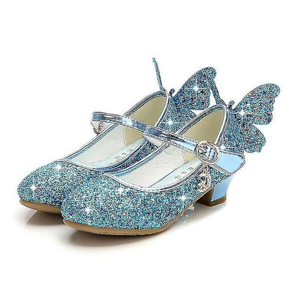 Barnens höga klack Princess skor Prestanda skor Kristall skor Enkla skor Läderskor blue 37