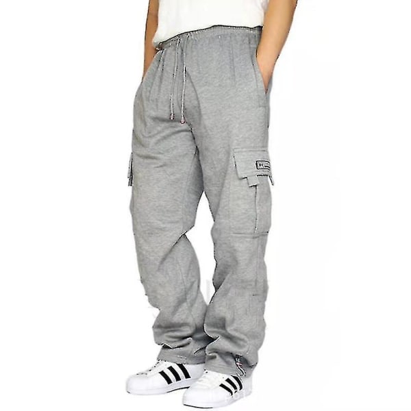 Sport- och fritidsbyxor med sammetsfoder, flera fickor, dragsko, lösa herrbyxor grey 2XL
