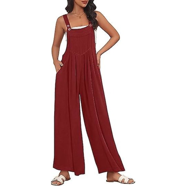 Dame Arbeidsklær Bukser, Jumpsuit med Vide Ben, Casual Bukser med Skulderstropper, Sommer Jumpsuit, Genser, Løs Ermeløs Skulderstropp, Klær med Lommer red S