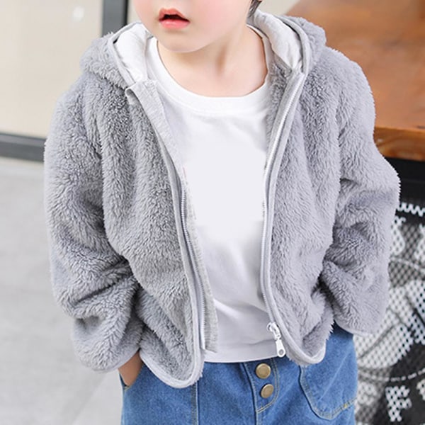 Baby faux ull jacka vårkläder förtjockad varm huva blixtlås Topp Khaki 110cm