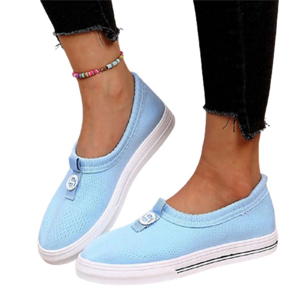 Dam Slip-on Walking Shoes Platta Mesh Tyg Loafers Casual Andas Halkfria Skor Light Blue 37