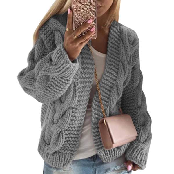 Naisten paksu neule lämmin neuletakki takki Grey L