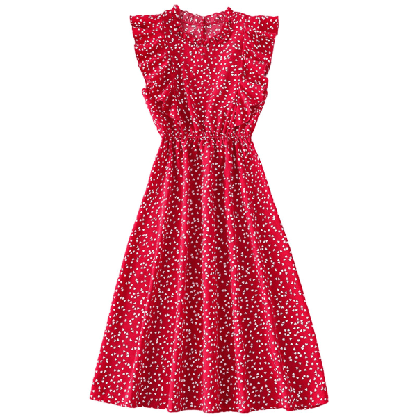 Klänning med prickigt print för kvinnor, lång klänning i plusstorlek för att gå på stranden Red And White Heart M