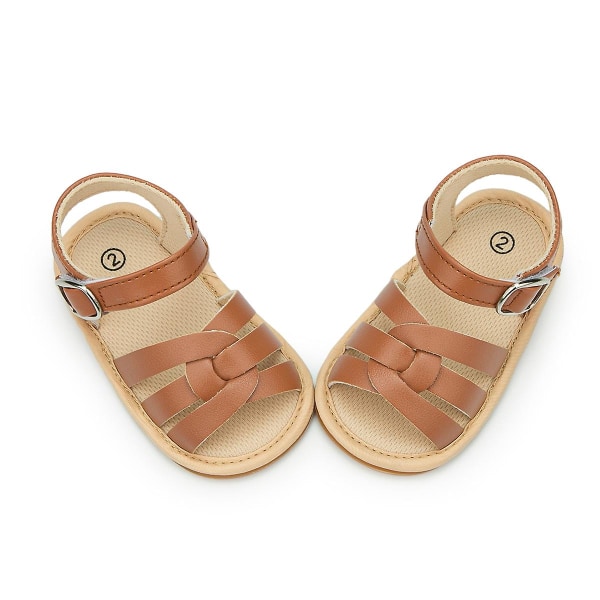 Bebisskor Spädbarn Sandaler Läder Gummi Platt Halkfri Mjuk-sula Toddler Flicka Pojke Första Gåare Spjälsängsskor Storlek 0-18M Auburn 0-6 Months