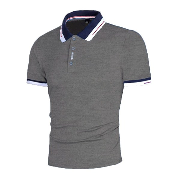 Kortermet poloskjorte for menn, sommer, fritid, knapp, V-hals, krage, T-skjorte, sport, golf, slim fit topper Dark Gray 3XL