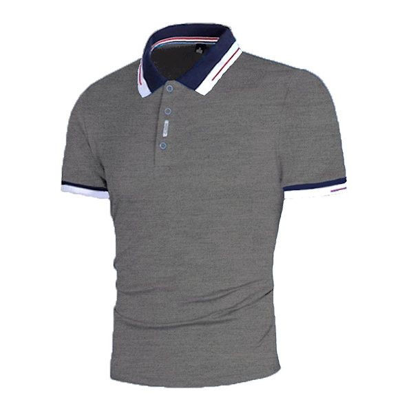 Miesten lyhythihaiset poolopaidat kesään, rento nappikiinnitys, V-kaulus, kauluspaita, urheilu, golf, slim fit -topit Dark Gray XL