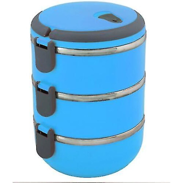 Stapelbar Rostfritt stål Lunch 3 Layer Tier Bento Bpa Free Box Matbehållare Blue