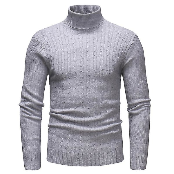 Herre Strikk Høy Rull Hals Genser Grey M