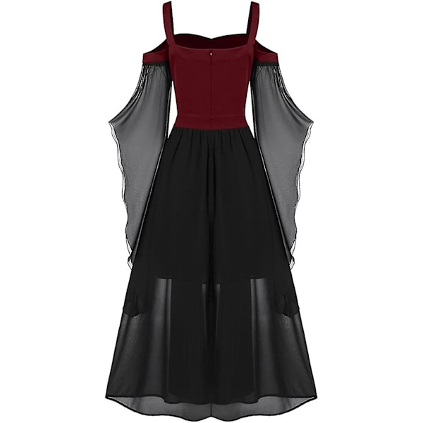 Maxikjole med sommerfugleærmer til kvinder, middelalder punk gotisk tøj, sexet Halloween kostume, kjoler med kolde skuldre og korset C-wine Large