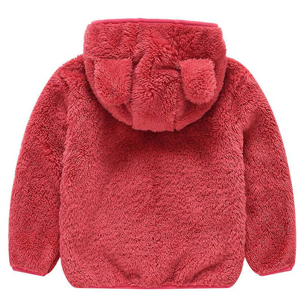 Teddybjörnsjacka med huva för småbarn, fluffig fleece, varm jacka med dragkedja, ytterkläder Red 3-4 Years