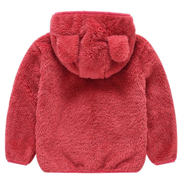 Toddler Barn Teddy Bear Huvjacka Fluffy Fleece Varm Zip Up Coat Ytterkläder Red 2-3 Years