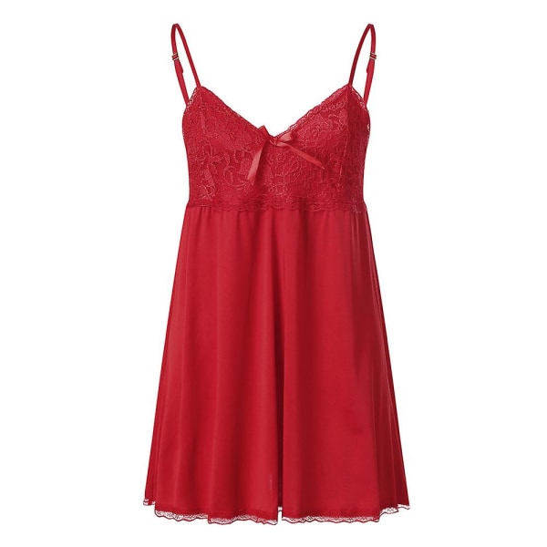 Dam Strappy Slip Klänning Nattlinne Med Stringtrosa Spetsunderkläder Nattklänning Babydoll Set Red M