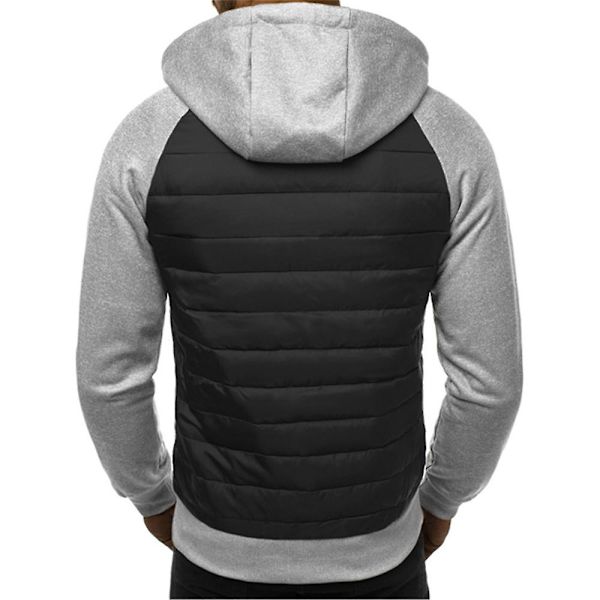 Miesten tilkkutäkki pehmustettu tikattu hupullinen takki talvi lämmin vetoketjullinen hupparitakki päällystakki Light Grey M