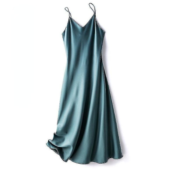 Kvinnor Satin Faux Silk Klänning Strappy Underdress Nattlinne Sexig A-linje Lång Green M