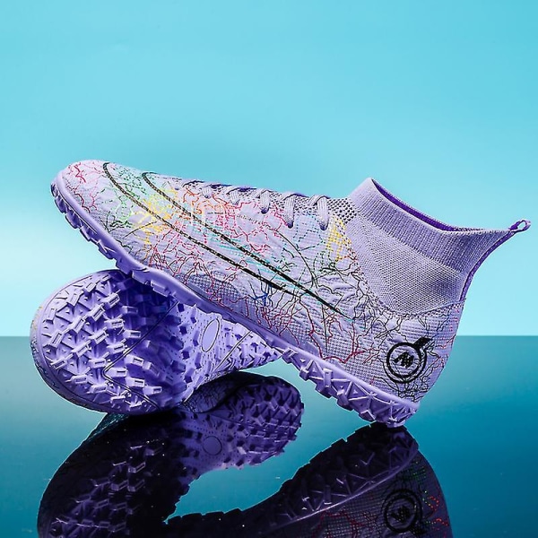 Herre Fodboldsko Skridsikre Fodboldstøvler Knopsæt Græs Fodboldsko Yj068 Purple 43