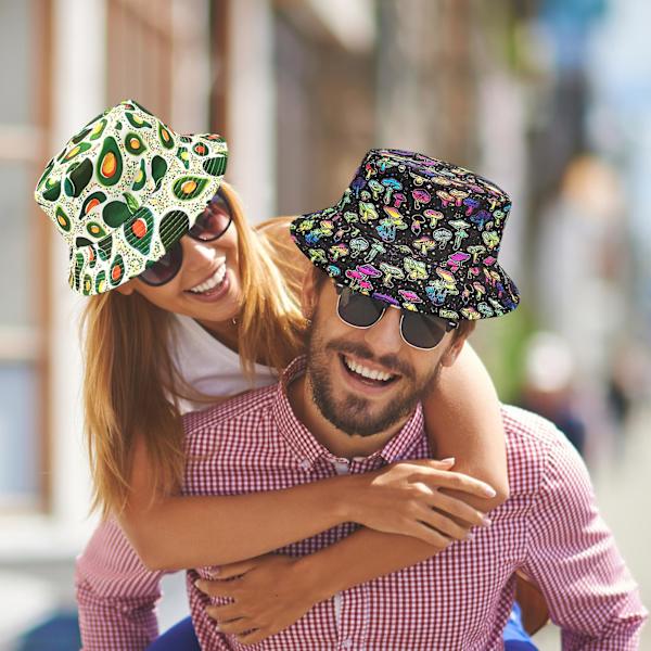 Förstorad och breddad brätte fiskarhatt fashionabel tryckt bucket hat för utomhusövningar eller utomhusarbete Mushroom