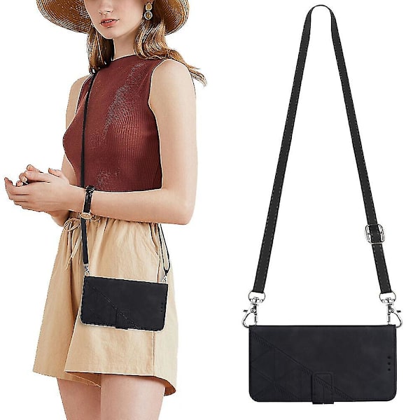 Fodral för Tcl 30t Snodd Crossbody Halsrem Telefonfodral Plånbok Magnetiskt Läderfodral black