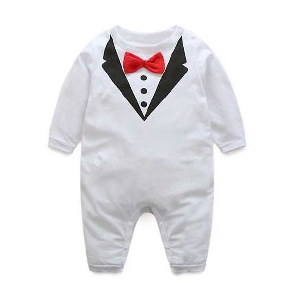 Nyfödd Baby Pojke Romper Jumpsuit Fluga Gentleman Kostym Outfit Långärmad Bomull Bröllop Födelsedag Baby Boy Kläder 70 cm