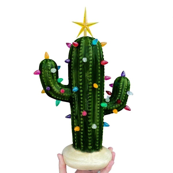 Belyst Keramisk Kaktus Staty Skulptur Skrivbordsdekor Ornament Green