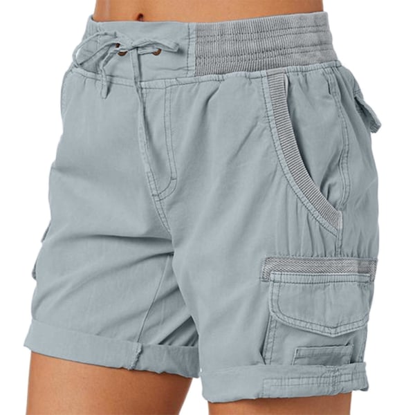 Cargo Shorts för Kvinnor Sommar Lösa Vandrings Bermuda Shorts Med Fickor Damshorts Casual Mellanlår Grey M