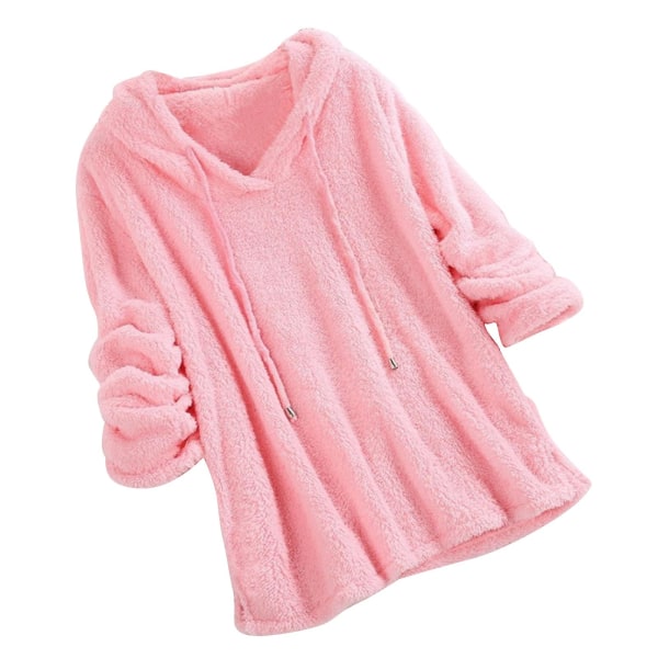 Plus Size Efterår Vinter Dame Langærmet Hætteklædte Plysset Fluffy Hættetrøjer Fleece Pullover Pyjamas Løs Pink 3XL