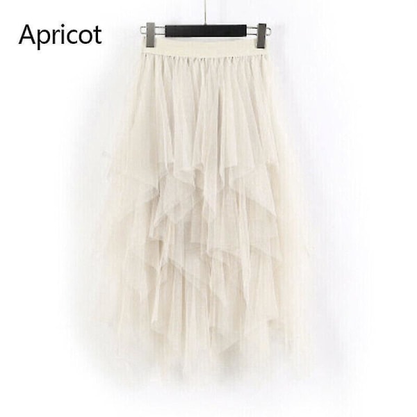 Dame Tulle Mesh Skjørt Høy Midje Lagdelt Plissert Maxi Lang Kjole One Size Apricot