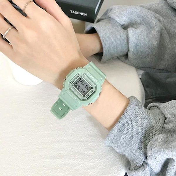 Kvinnor Grön Digital Klocka Flickor Student Bärbar Armbandsur Med Mjukt Band Green