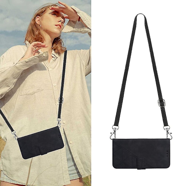 Kotelo iPhone SE 2020/ 8/ 7 -puhelimelle, crossbody-lompakkokotelo, säädettävä irrotettava kaulanauha ja jalusta, nahkainen korttipidike, suojakuori black