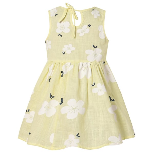 Sommar Klänning för Småbarn Flickor Prinsessa Ärmlös Blommig Klänning Semester A-linje Klänningar Light Yellow 18-24 Months