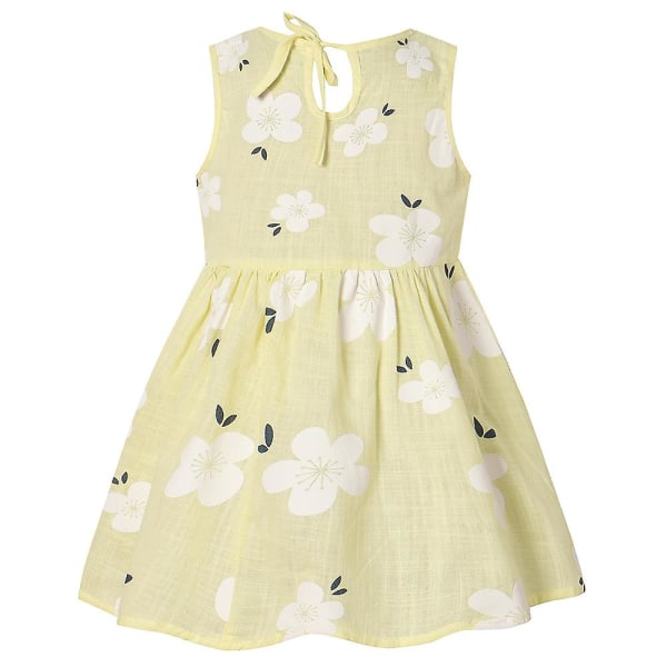 Sommar Småbarn Baby Flickor Prinsessa Ärmlös Blommig Klänning Semester A-linje Klänningar Light Yellow 12-18 Months