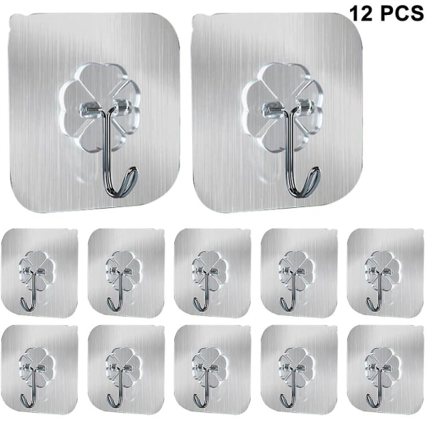 12-pack självhäftande krokar, kraftiga väggkrokar, starka självhäftande krokar Silver