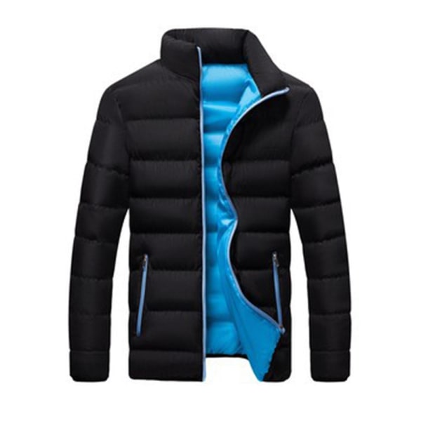 Miesten Kuitutäytteinen Tikattu Lyhyt Takki Tuulenpitävä Talvitakki Black Blue XL