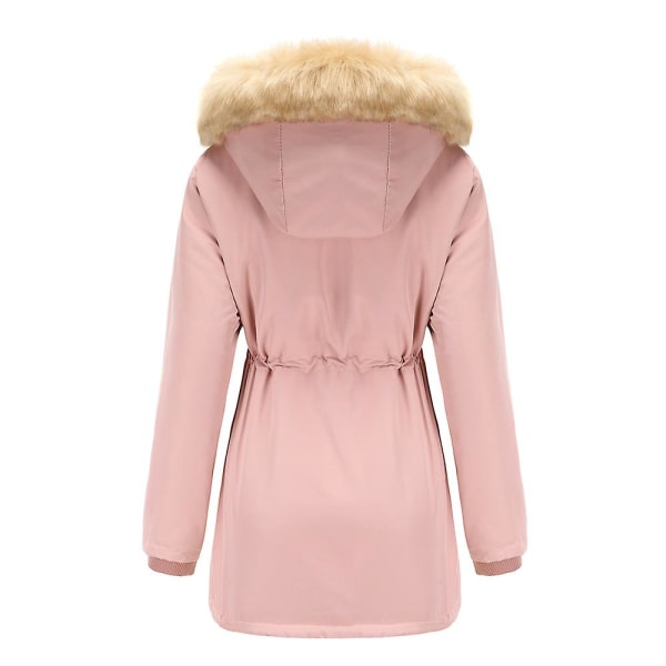 Tykk hetteparkas for kvinner, vindtette fleeceforede jakker med lommer Pink L