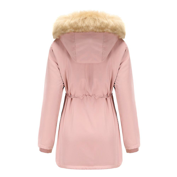 Tykk hetteparkas for kvinner, vindtette fleeceforede jakker med lommer Pink M