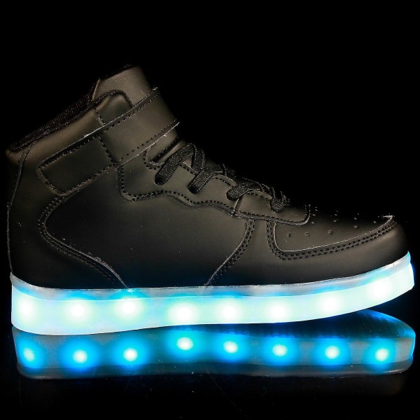 Barn Sneakers Pojkar Led Light Up Sneakers Pojkar Flickor Sport Löparskor 1600 Black 30