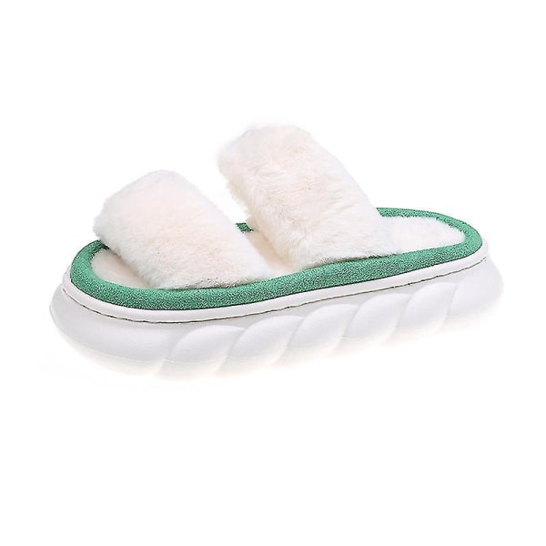Casual Platform Hjemmesko til Kvinder Hyggelige Vinter Varme Fuzzy Slippers med Dobbelt Rem Dual Strap Green EU 35.5-36