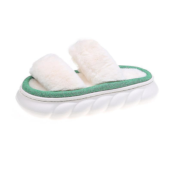 Casual Platform Hjemmesko til Kvinder Hyggelige Vinter Varme Fuzzy Slippers med Dobbelt Rem Dual Strap Green EU 39-40