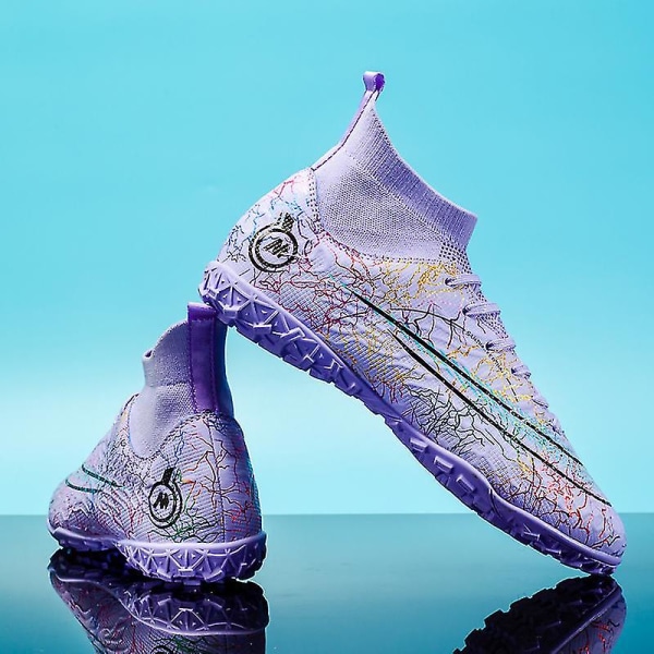 Herre Fodboldsko Skridsikre Fodboldstøvler Knopsæt Græs Fodboldsko Yj068 Purple 34