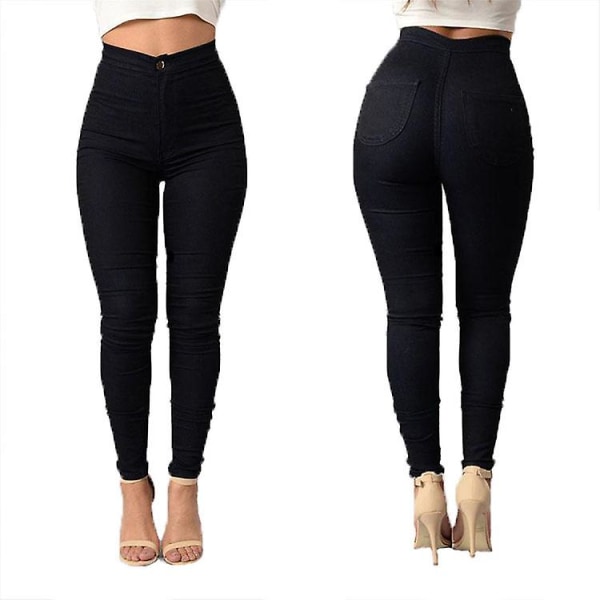 Høytlivet Skinny Jeans for Kvinner - Elastiske Jeans med Knapper, Egnet for Hverdagsbruk L