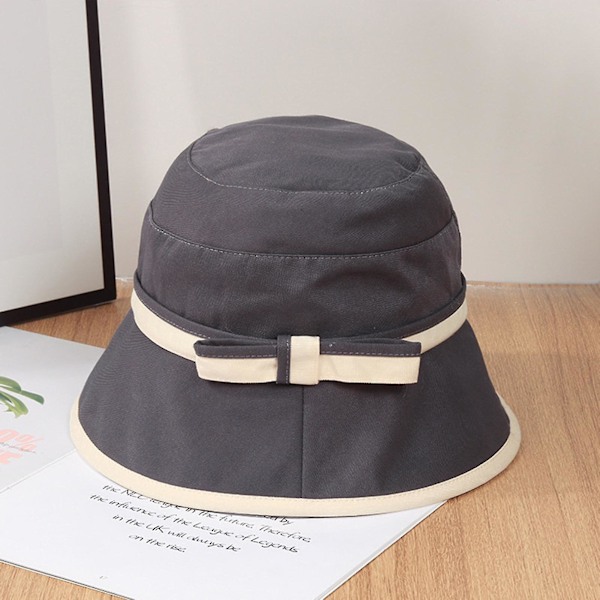 Vår sommar solhatt dam båge elegant färgmatchning solhatt mode fiskare hatt kvinnor, vit Grey