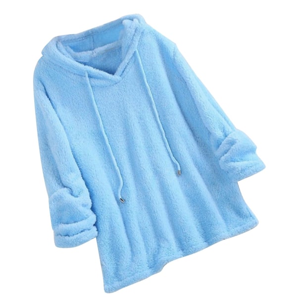 Plus Size Efterår Vinter Dame Langærmet Hætteklædte Plysset Fluffy Hættetrøjer Fleece Pullover Pyjamas Løs Blue L