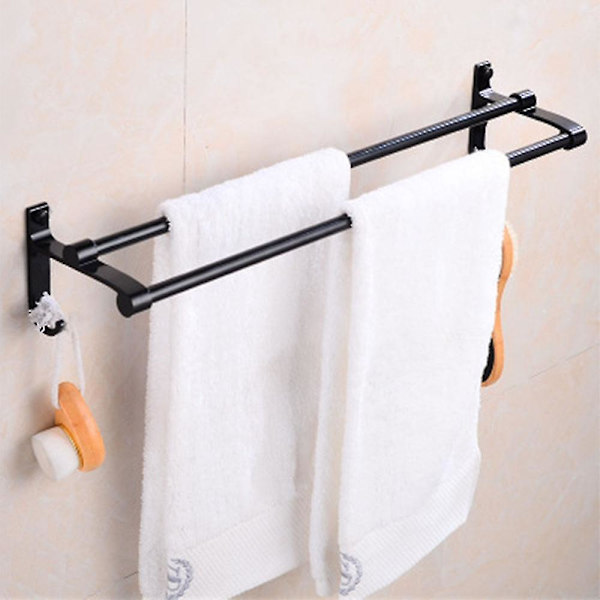 Perforeret Frit Håndklædestativ Aluminium Badeværelse Toilet Dobbelt Håndklæde Black 40cm