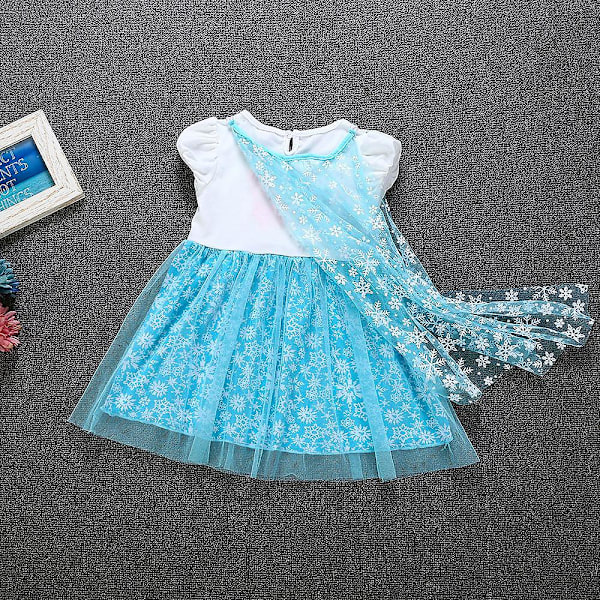 Frost Elsa Barn Flickor Tyllklänning Födelsedagsfest Puff Kortärmad Prinsessklänning 4-5 Years