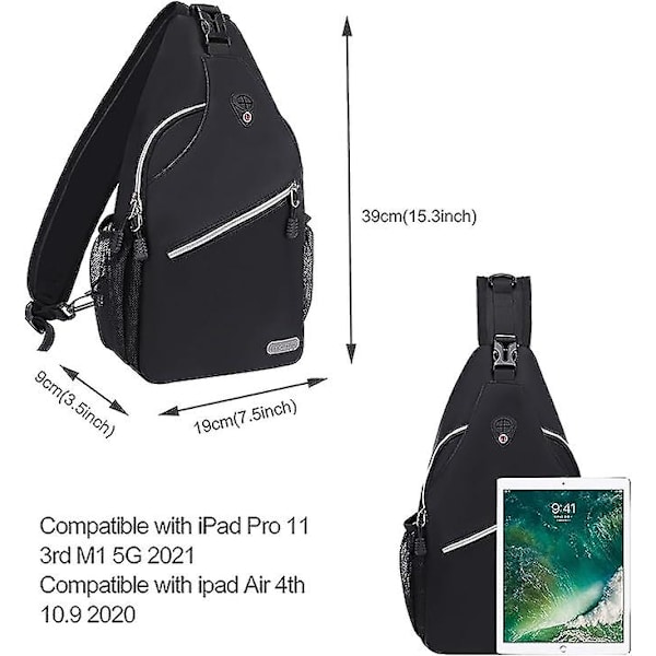 Sling Ryggsäck, Multifunktionell Crossbody Axelväska Resa Vandring Daglig Ryggsäck black