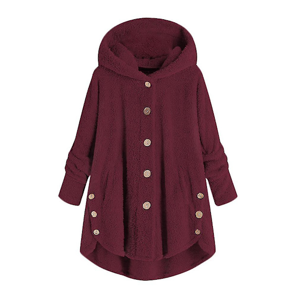 Mile Dam Oversized Sherpajacka med Fickor Rutig Fleece Hoodie Vinter Ytterkläder Red L