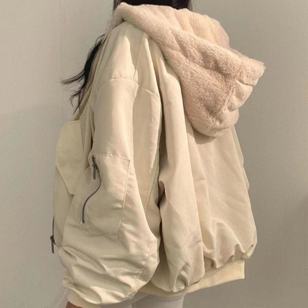 Dam vinter lös jacka mjuk polyester material aprikos/blå jacka för kvinnor vinter vardagskläder Apricot S