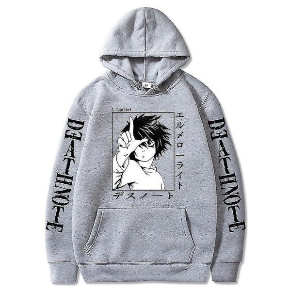 Anime Death Note Hoodie Damkläder Roliga Pullovertröjor Harajuku Hip Hop Huvtröjor Dam Gray XS
